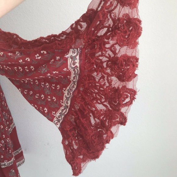 Free People Red Floral Peasant Tunic Dress Lace M - Picture 8 of 11